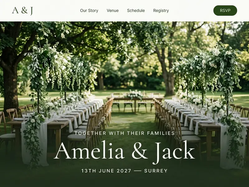 Preview of the Garden Party wedding website template