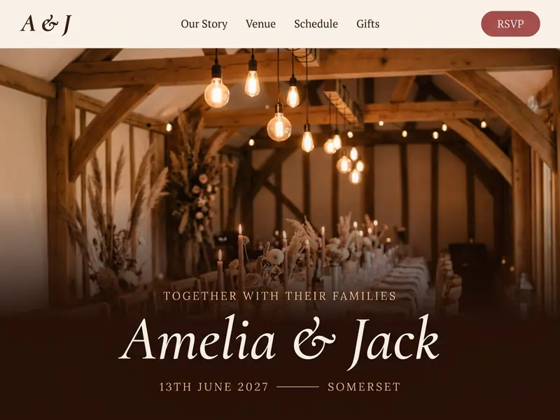 Preview of the Rustic Romance wedding website template